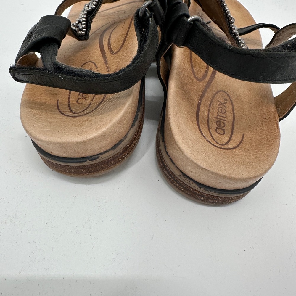 Aetrex Jillian Black Leather Beaded Thong Sandals Womens 8.5 Orthotic Comfort - Picture 5 of 9